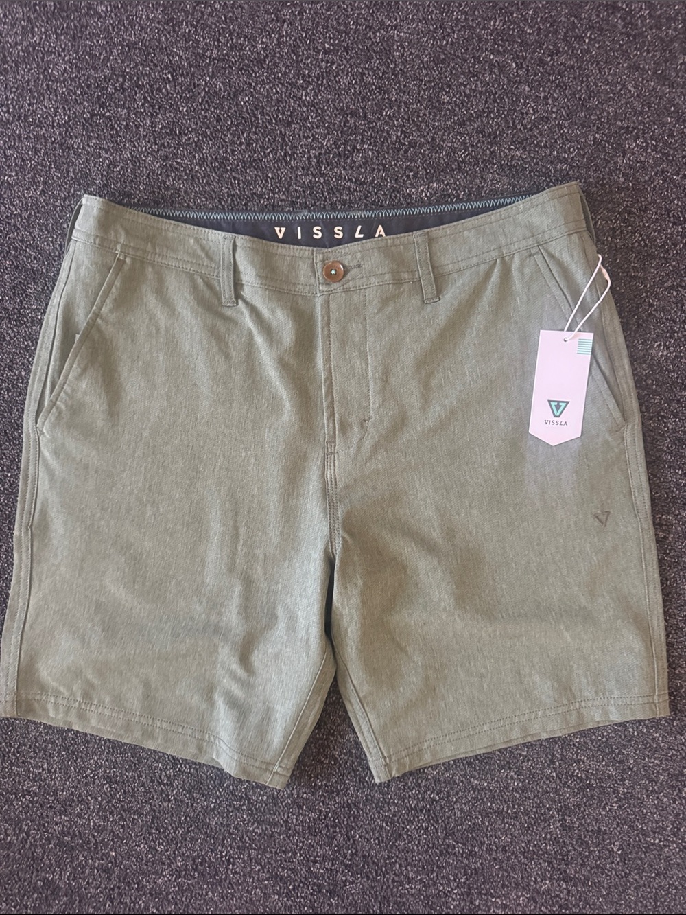 VISSLA  canyons Olive Green Men's Classic Flat Front Shorts